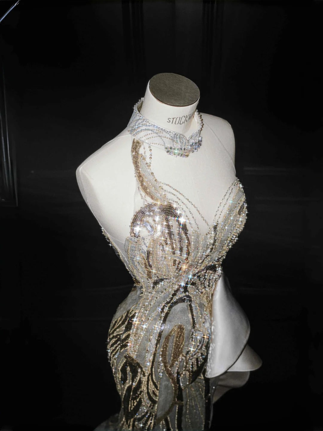 Fashion Silver Sequin Mandarin Collar Mermaid Long Prom Dress Elegant Formal Evening Dress RF0479