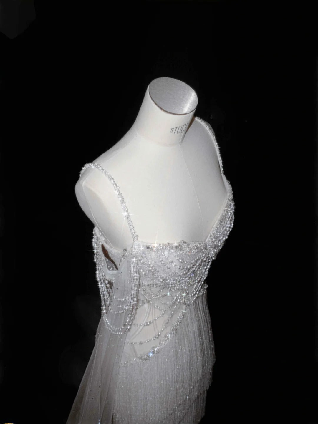 Fairytale Spaghetti Straps Beaded Tulle Sheath Train Wedding Dress RF0506