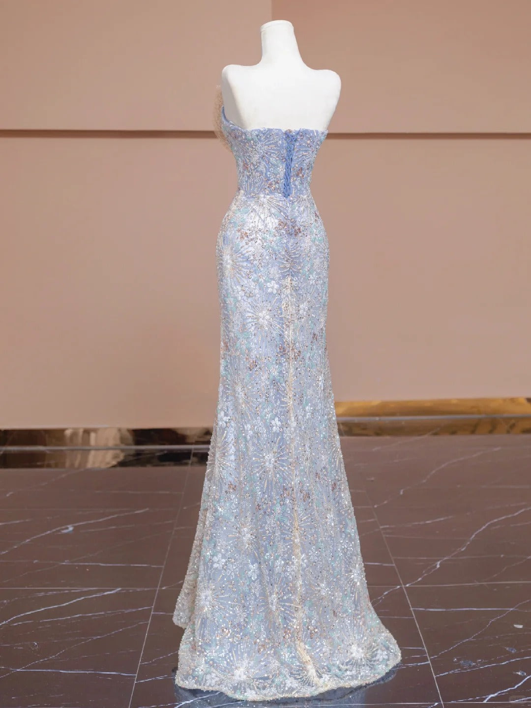 Atemberaubende blaue trägerlose Meerjungfrau-Brautkleider, formelle Abendkleider RF0528