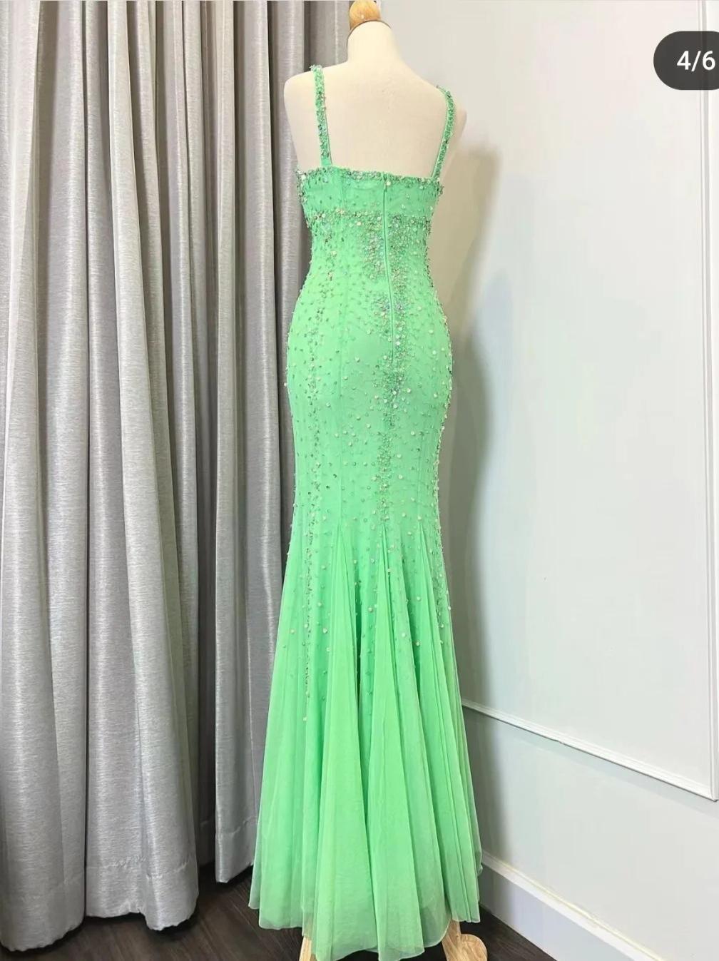 Vintage Green Halter Neck Beaded Chiffon Mermaid Long Prom Dresses Formal Evening Gowns RF0534