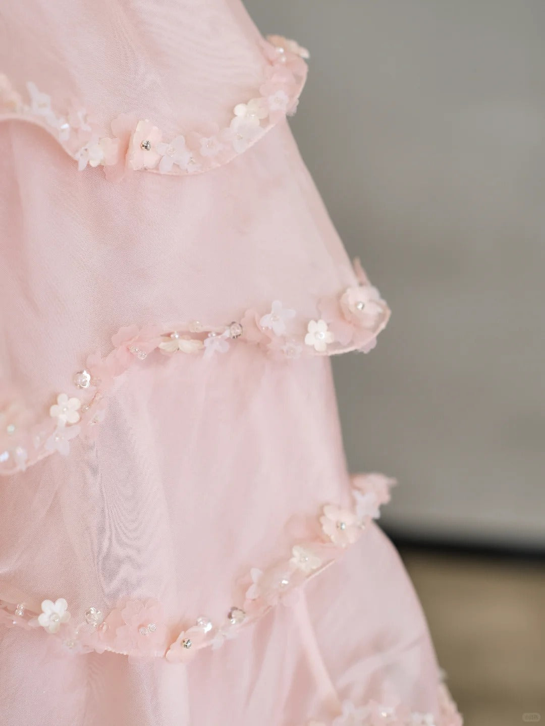 Sweet Pink Strapless A-Line Tulle Sequined Evening Gown RF0579