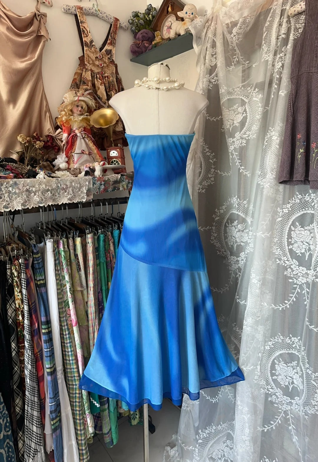 Gorgeous Strapless Blue Mermaid Chiffon Short Evening Gowns RF0637