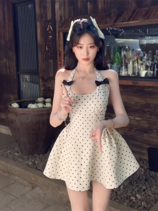 Cute Polka Dot Halter Neck Short A-Line Summer Dress RF0641