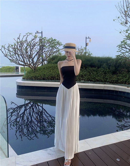 Elegant Hepburn Style Strapless Black Summer Maxi Dress RF0669