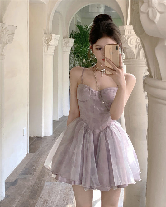 Cute Purple Spaghetti Straps A-Line Short Party Dresses Homecoming Dress RF0716