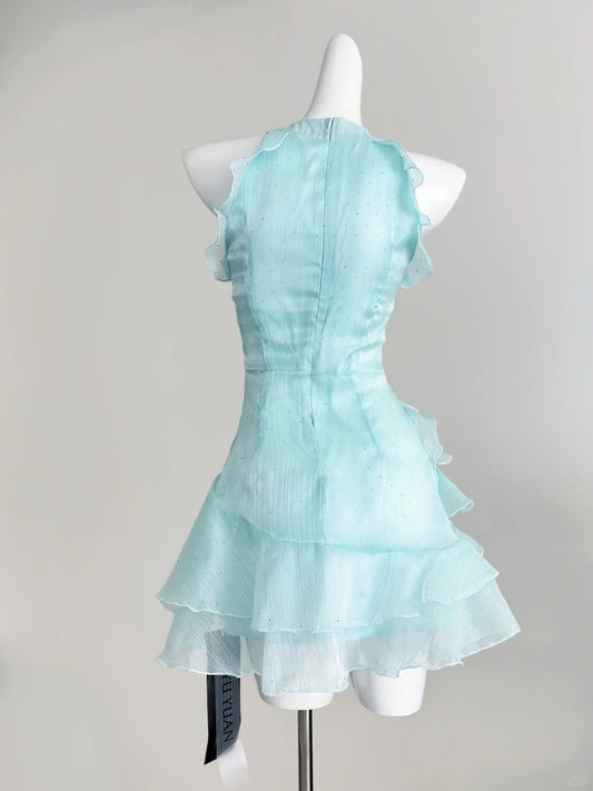Sweet Blue Round Neck A-line Chiffon Short Party Dress Homecoming Dress RF0719
