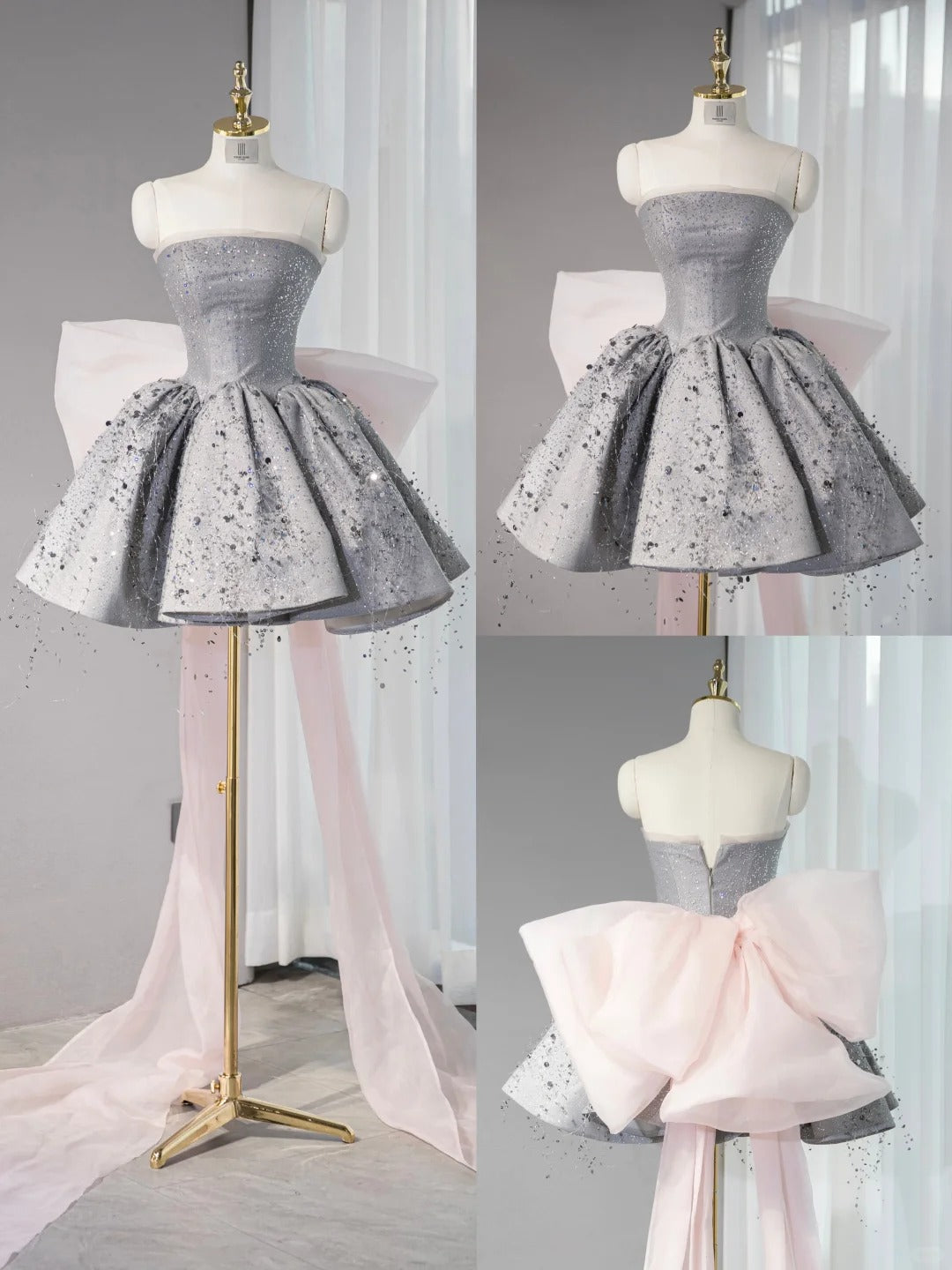 Sweet Strapless A-Line Short Prom Dresses Homecoming Dress with Bow RF0733