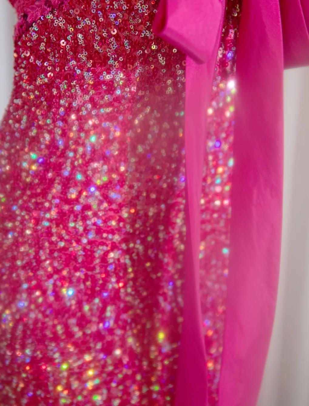 Wunderschönes Fuchsia V-Ausschnitt Etuikleid mit Spitze und Pailletten Langes Ballkleid Formales Abendkleid RF0746