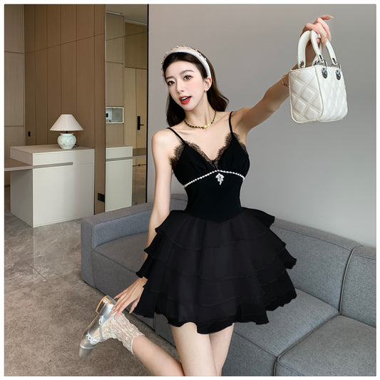 Sexy Black Spaghetti Strap A-Line Chiffon Short Homecoming Dresses RF0777