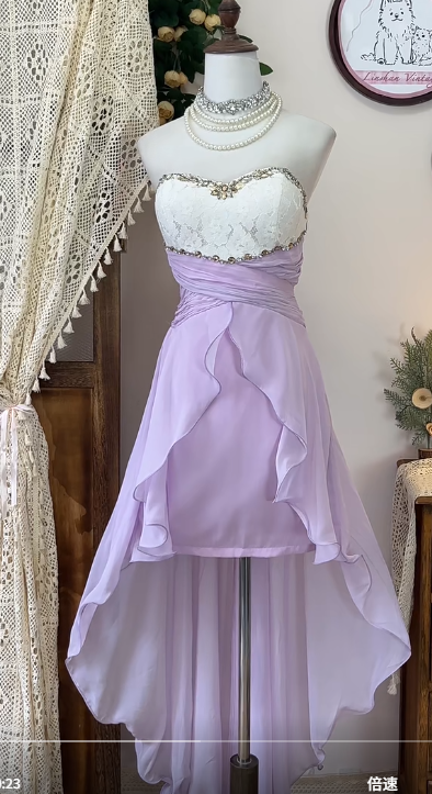 Vintage Purple Strapless A-Line Chiffon Short Prom Dresses Homecoming Dresses RF0785