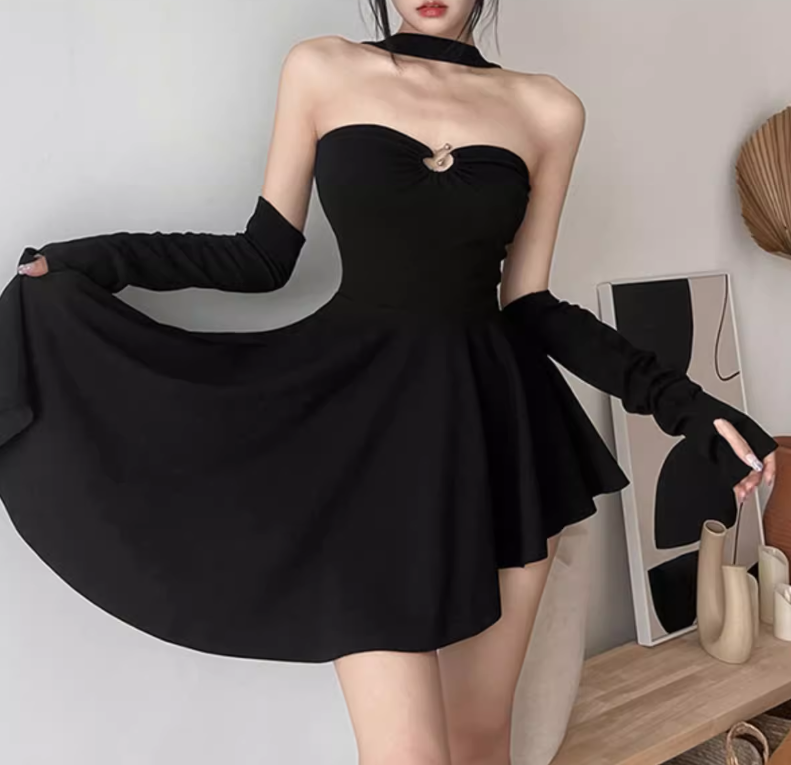 Simple Black Strapless A-Line Party Dresses Birthday Dresses RF0812