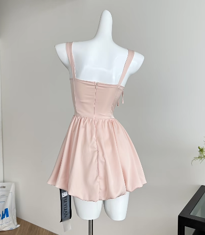 Cute Pink Square Neck A-Line Satin Short Party Dresses Homecoming Dresses RF0841