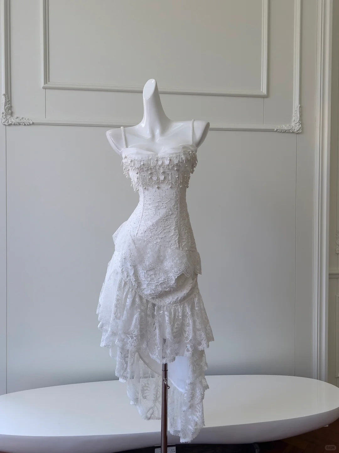 Sweet White Spaghetti Straps A-Line Lace Short Stunning Prom Dresses Homecoming Dresses RF0863