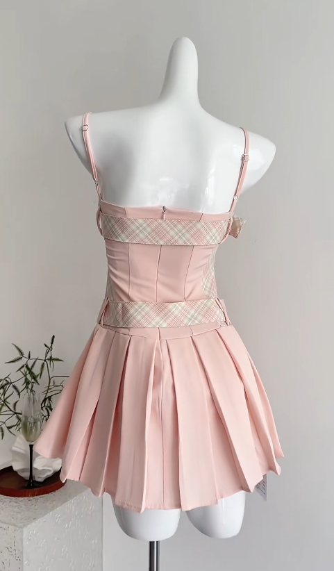 Y2K Pink Spaghetti Straps A-Line Short Party Dresses Homecoming Dresses RF0874