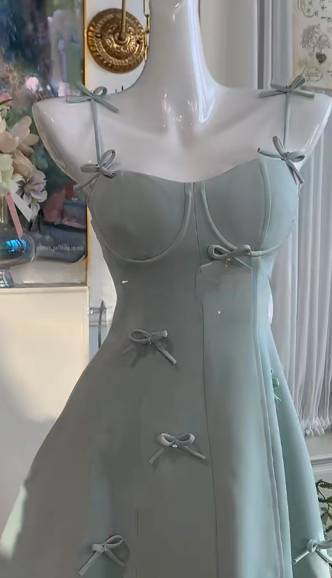 Stunning Tiffany Blue Spaghetti Straps A-Line Satin Short Party Dresses with Bows RF0880