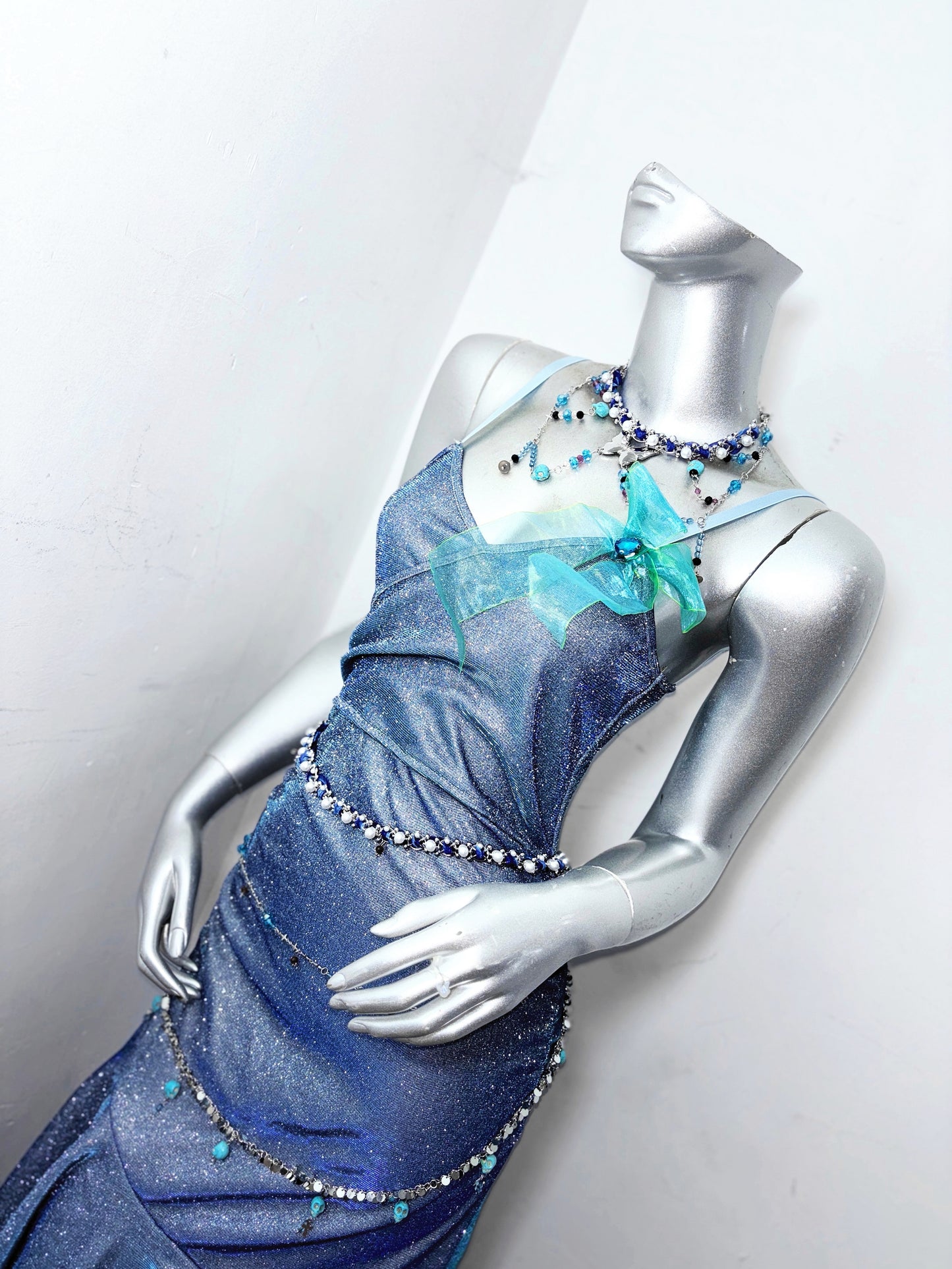 Glitter Spaghetti Straps Navy Blue Mermaid Long Prom Dresses Birthday Evening Dresses RF0896
