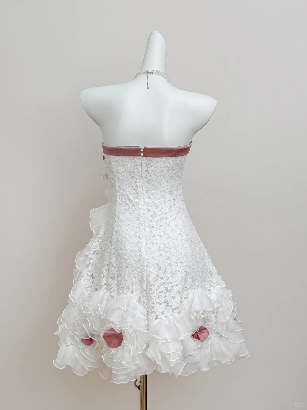 Cute Strapless White Lace A-Line Tulle Short Prom Dresses Birthday Party Dresses RF0902
