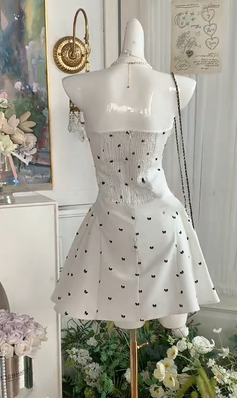 Robe courte en satin blanc à col licou, coupe trapèze, pour soirée, RF0906