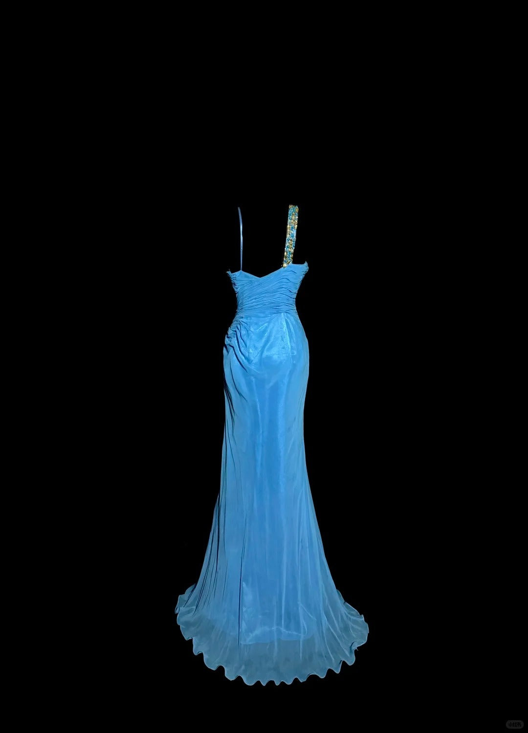 Vintage Blue Sweetheart Neck Mermaid Chiffon Evening Gown Chiffon Backless Long Prom Dress RF0914