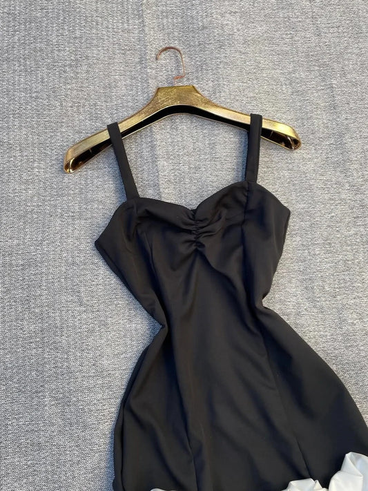 Fashion Black Spaghetti Strap Sheath Satin Short Simple Evening Dress RF0929