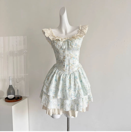 Stunning Light Blue Square Neck A-Line Embroidered Applique Sweet 16 Dress RF0937