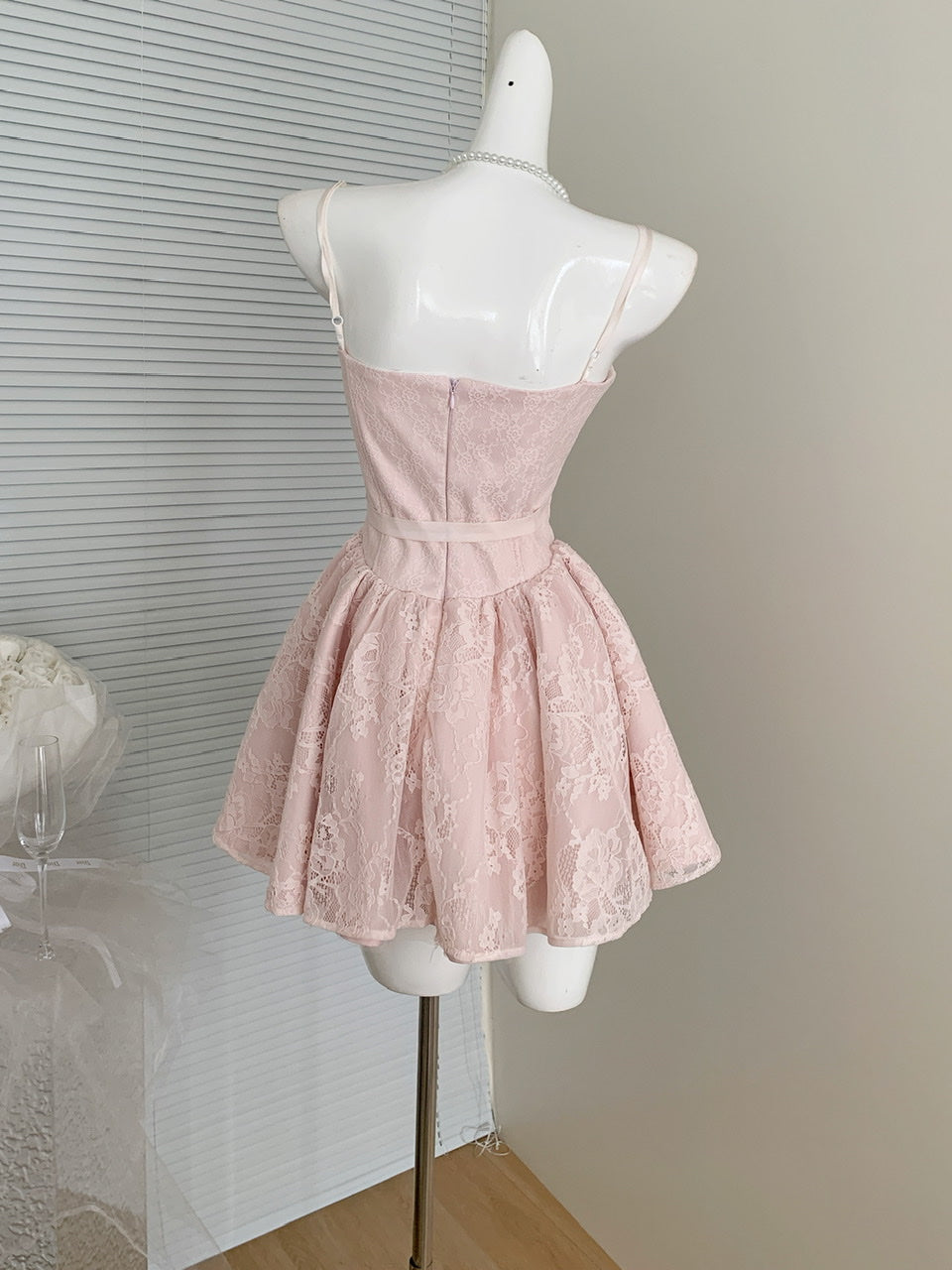 Sweet Pink Spaghetti Straps A-Line Lace Short Stunning Prom Dresses Birthday Party Dress RF0941
