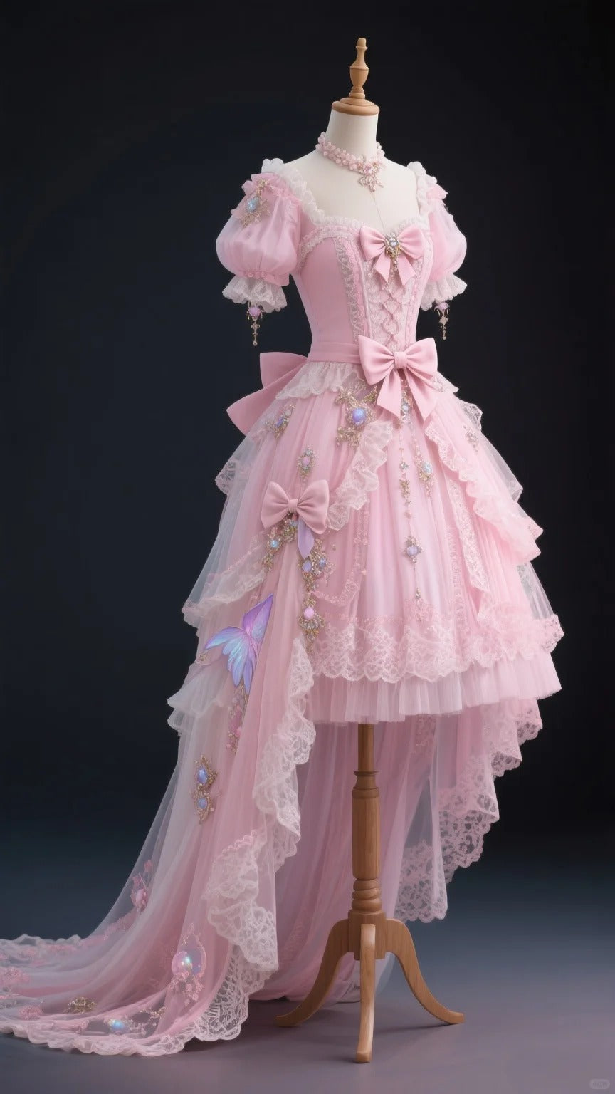 Robe de bal rose féerique à col carré et dentelle en tulle, taille haute et basse, pour les 16 ans, RF0952