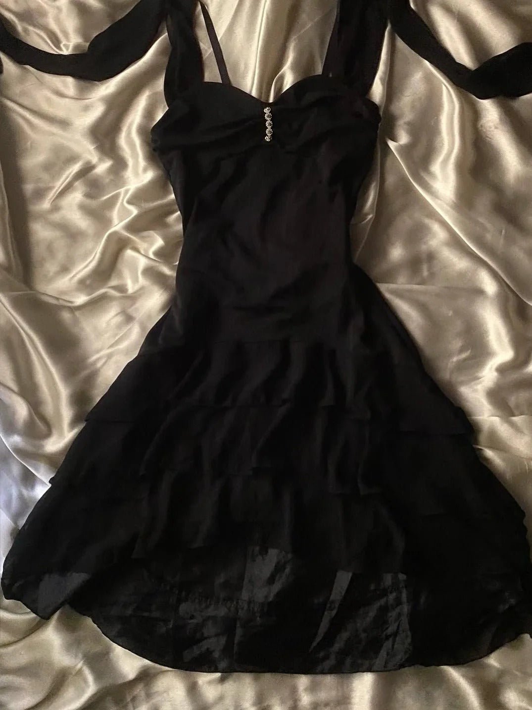 Vintage Black Spaghetti Straps A-Line Chiffon Short Birthday Evening Dress Fashion Party Outfit RF0966