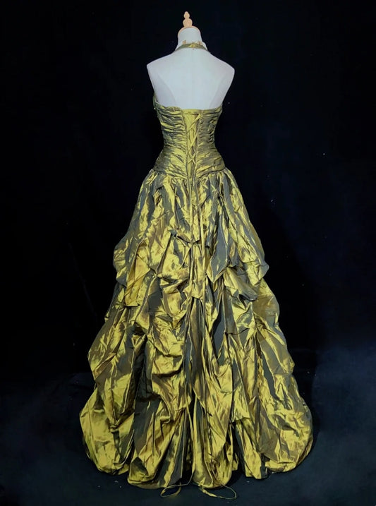 Modest Prom Dresses Ball Gown Olive Green Satin Floor Length Formal Evening Outfits N3485