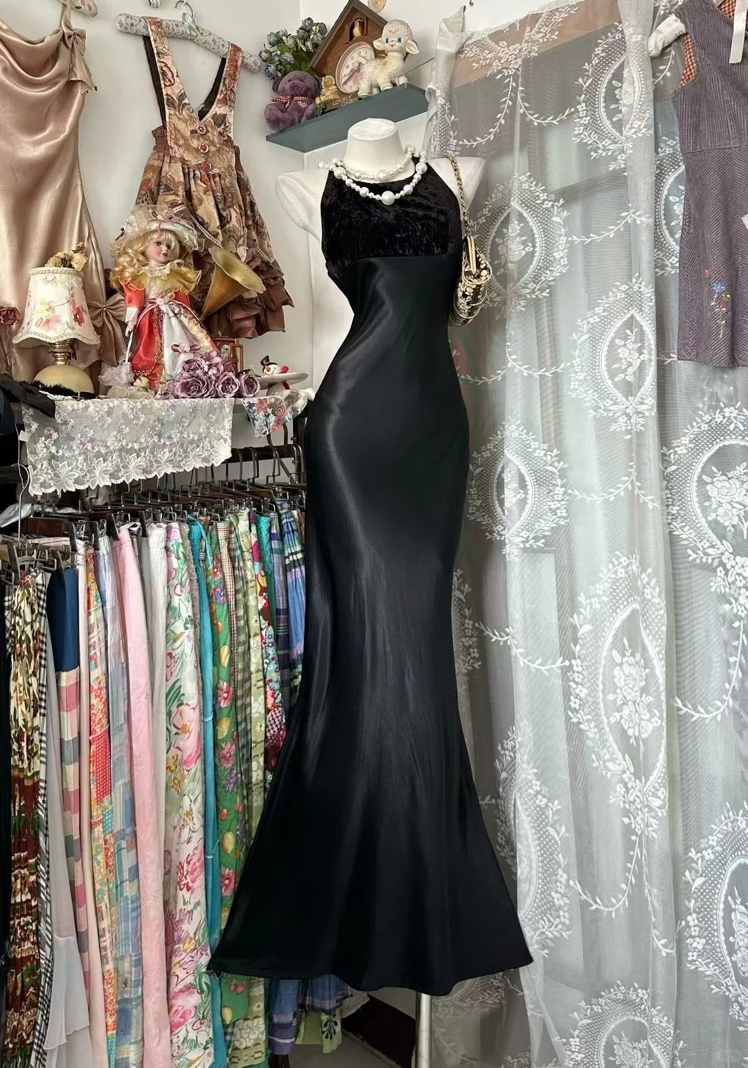 Vintage-Abendkleider im Meerjungfrauen-Stil, schwarzer Satin, lang, inspirierend, formelle Partykleider N1979