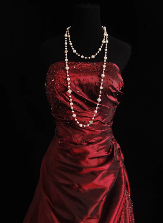 Princess Prom Dresses Ball Gowns Strapless Sleeveless Wine Red Burgundy Evening Long Formal Dress RB3258