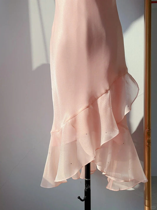 Chic Sheath Halter Sleeveless Knee Length Blush Pink Chiffon Spring Summer Event Outfits Wedding Guest Dresses RB3249
