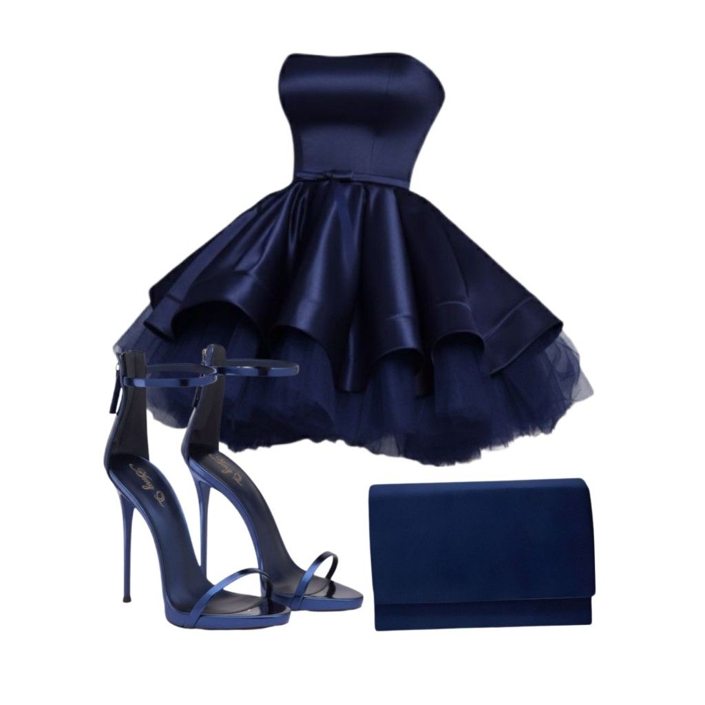 Simple Ball Gown Strapless Navy Blue Mini Homecoming Dresses High Shool Grad Hoco Outfits RB4564