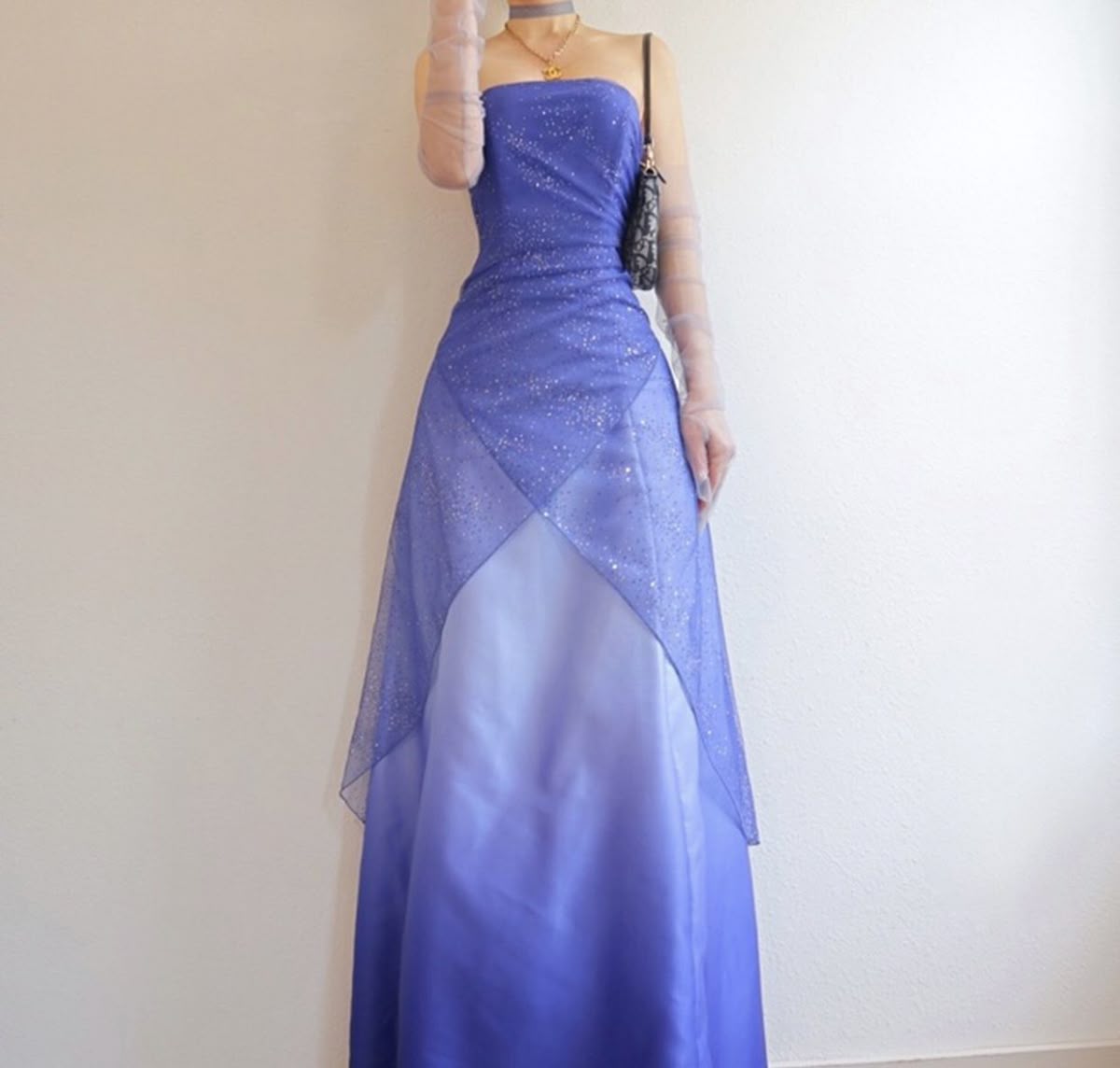 Y2K Lagen-A-Linie Trägerloses Lila Farbverlauf Ärmelloses Langes Ballkleid zum 21. Geburtstag Abschlussballkleider N2404