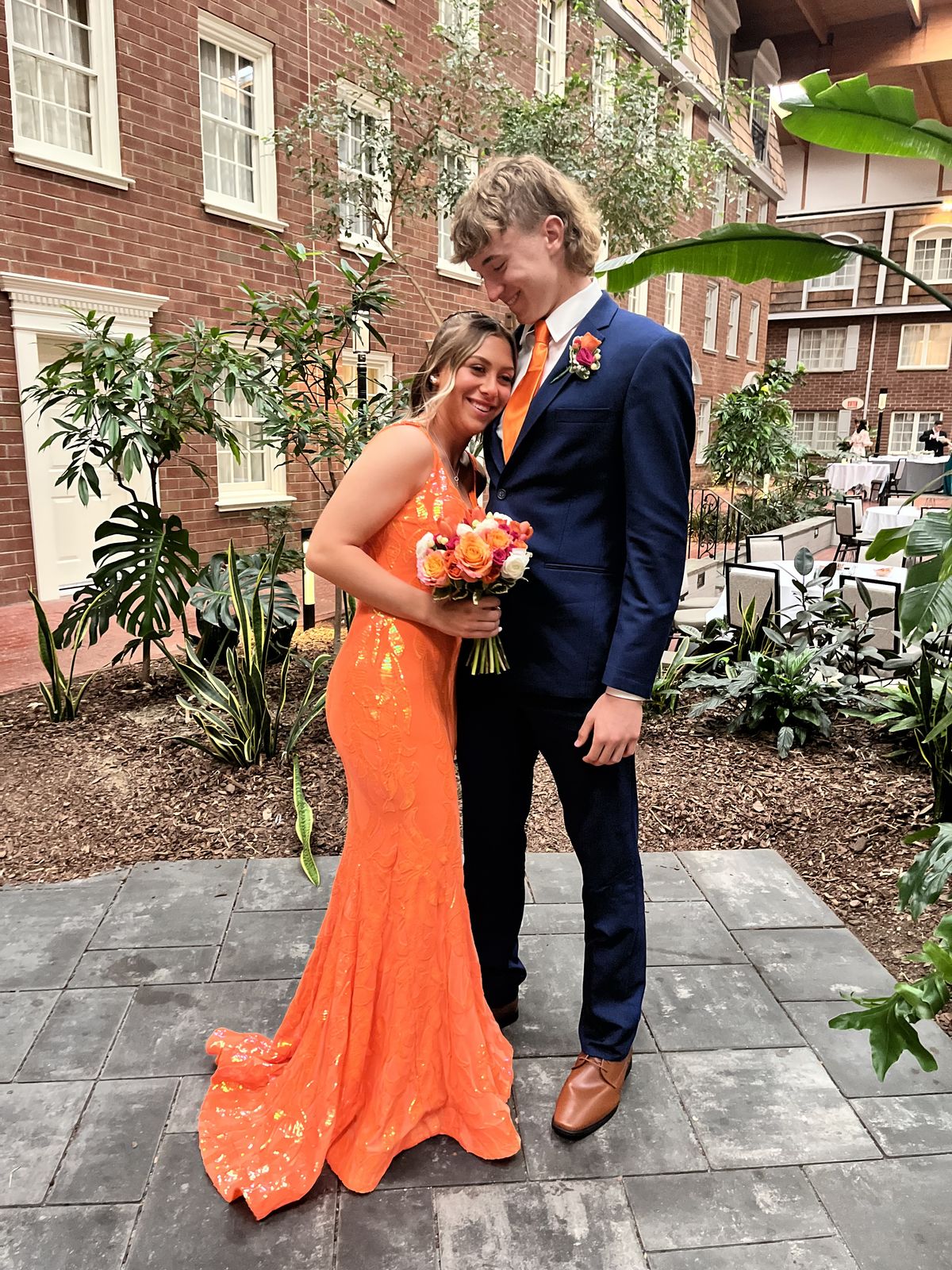 Modest Mermaid V Neck Orange Sequins Prom Dresses Inspo Formal Dress Party Outfits Prom Gowns AB101