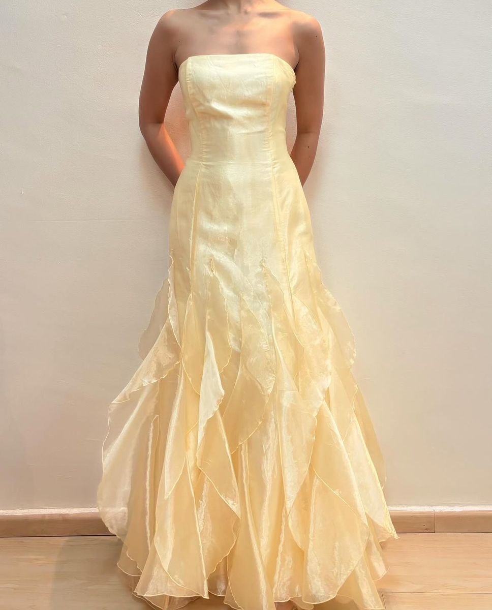 Robe de bal sirène sexy sans bretelles en organza jaune - Inspiration robe de soirée AB103