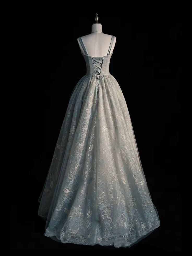 Wunderschönes, langes Tüll-Abendkleid in A-Linie, Salbeigrün, AB1836