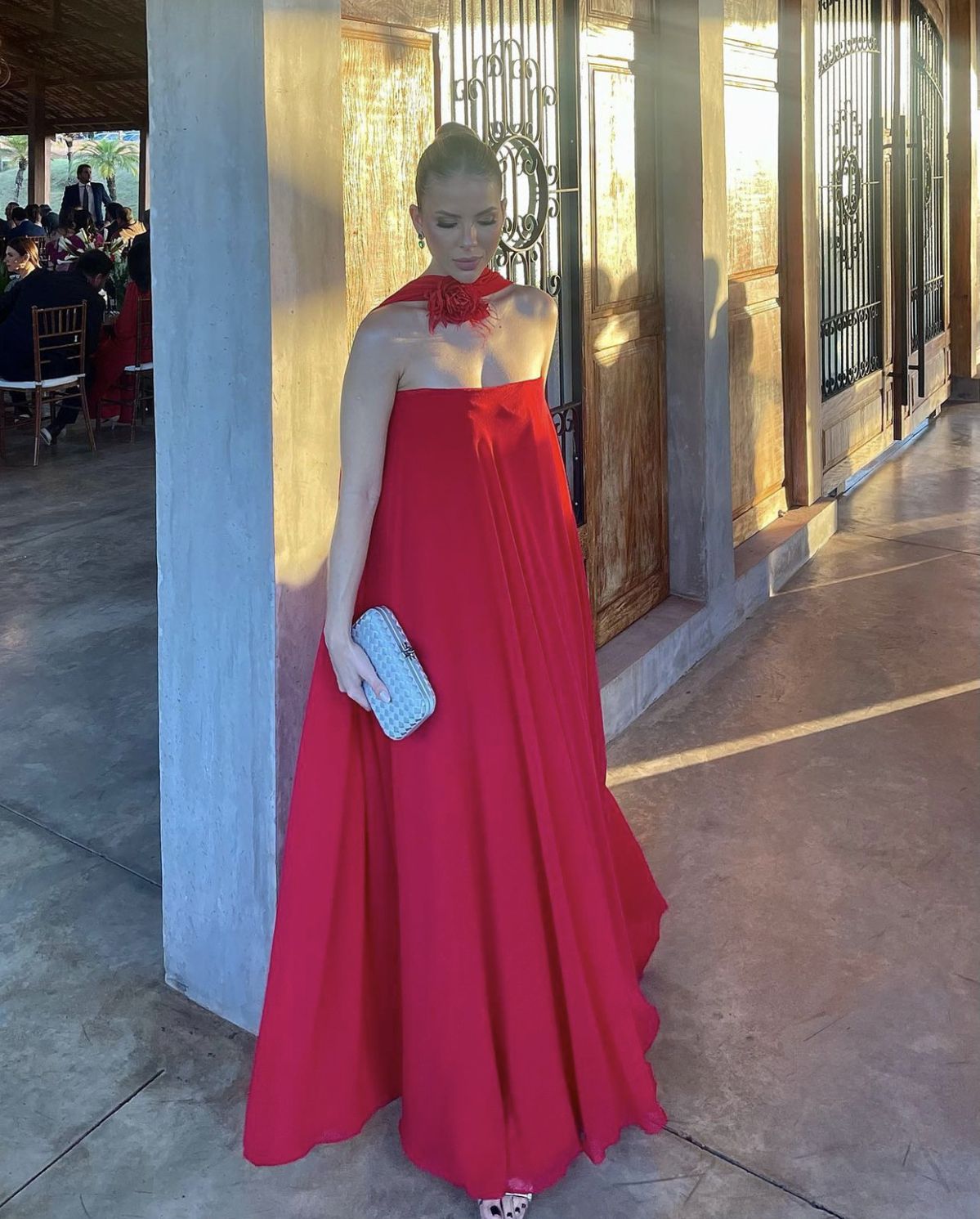 Elegant A line Strapless Red Sleeveless Chiffon Simple Evening Formal Prom Dress With Scarf AB446