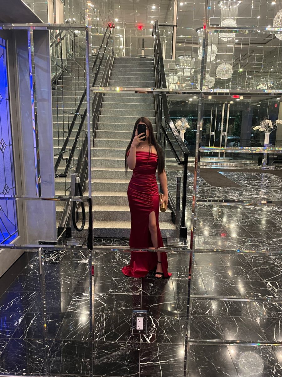 Sexy Mermaid Off The Shoulder Satin Burgundy Slit Prom Dresses With Ruffles Party Dress Evening Dresses AB1143