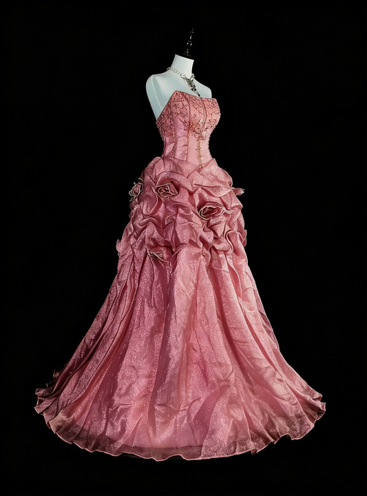 Vintage Prom Dresses Aesthetic 1950s Retro Ball Gown Strapless Pink Long Party Dress N2021