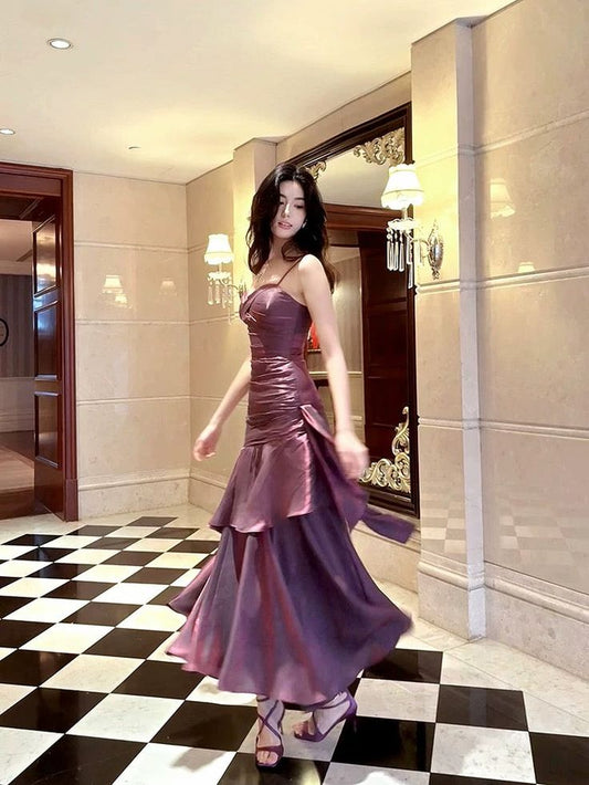 Elegant And Chic Asymmetrical Ruffle Cami Dresses Fashion Women Plain Party Prom Evening Modest Birthday Wedding Guest Dress AB956