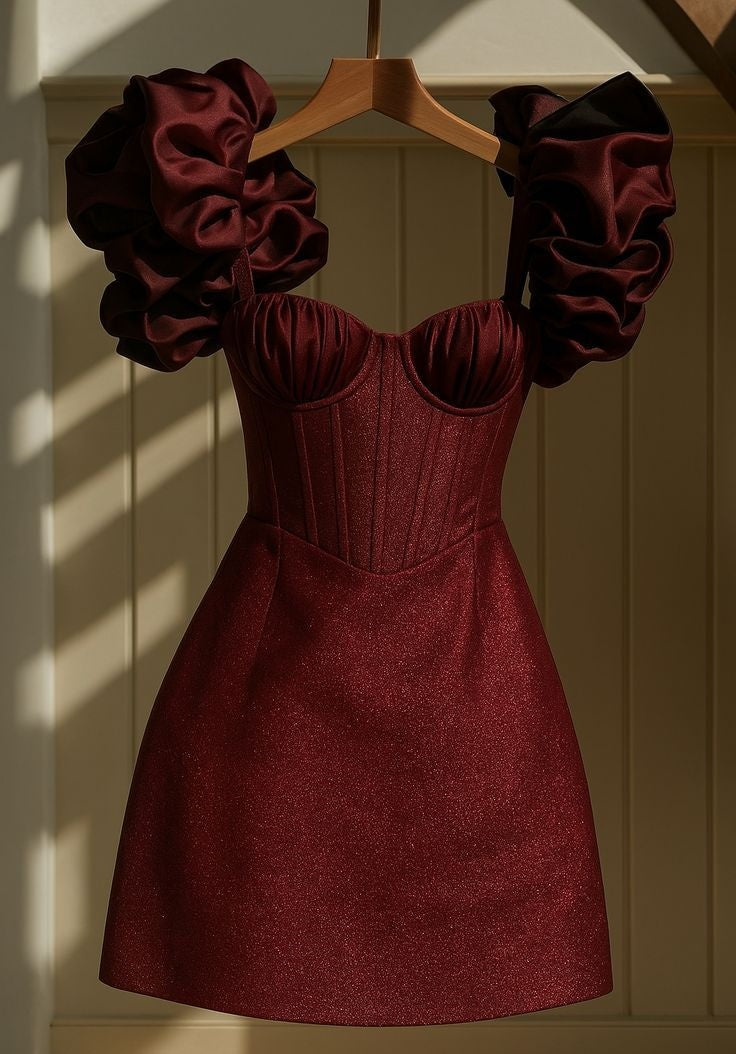 Wunderschöne Ballkleid Sweetheart Burgundy Satin Mini Homecoming Kleider High School Grad Hoco Outfits RB4605