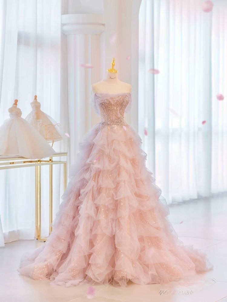 Robe de bal bustier rose poudré unique, robe de soirée longue, tenue pour un 22e anniversaire, robe de remise de diplôme AB306