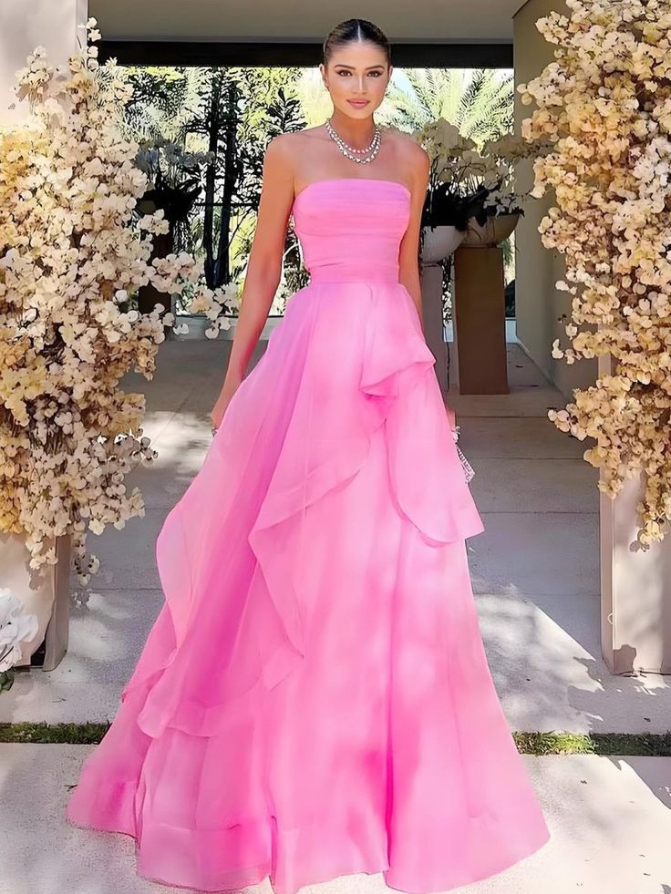 Robe de bal rose fuchsia bustier en organza, modèle AB397