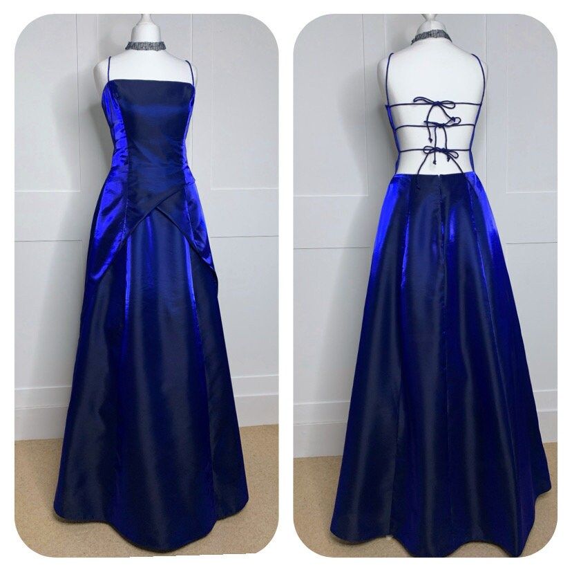 Gorgeous Electric Royal Blue Prom Dress Vintage Prom Dress Retro 1990 Electric Blue Tie Back Formal Party Gowns AB1821