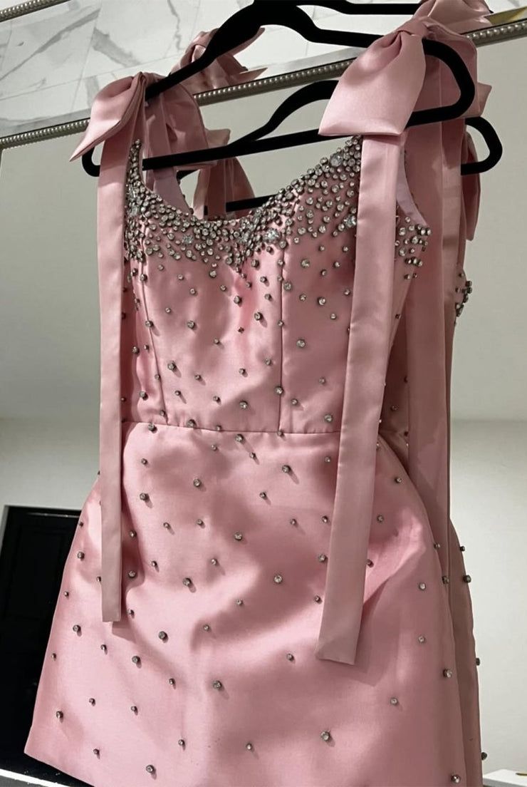 Glitter A Line With Strap Sequined Pink Satin Homecoming Dresses Party Outfit Birthday Dress Cocktail Outfits RB6266