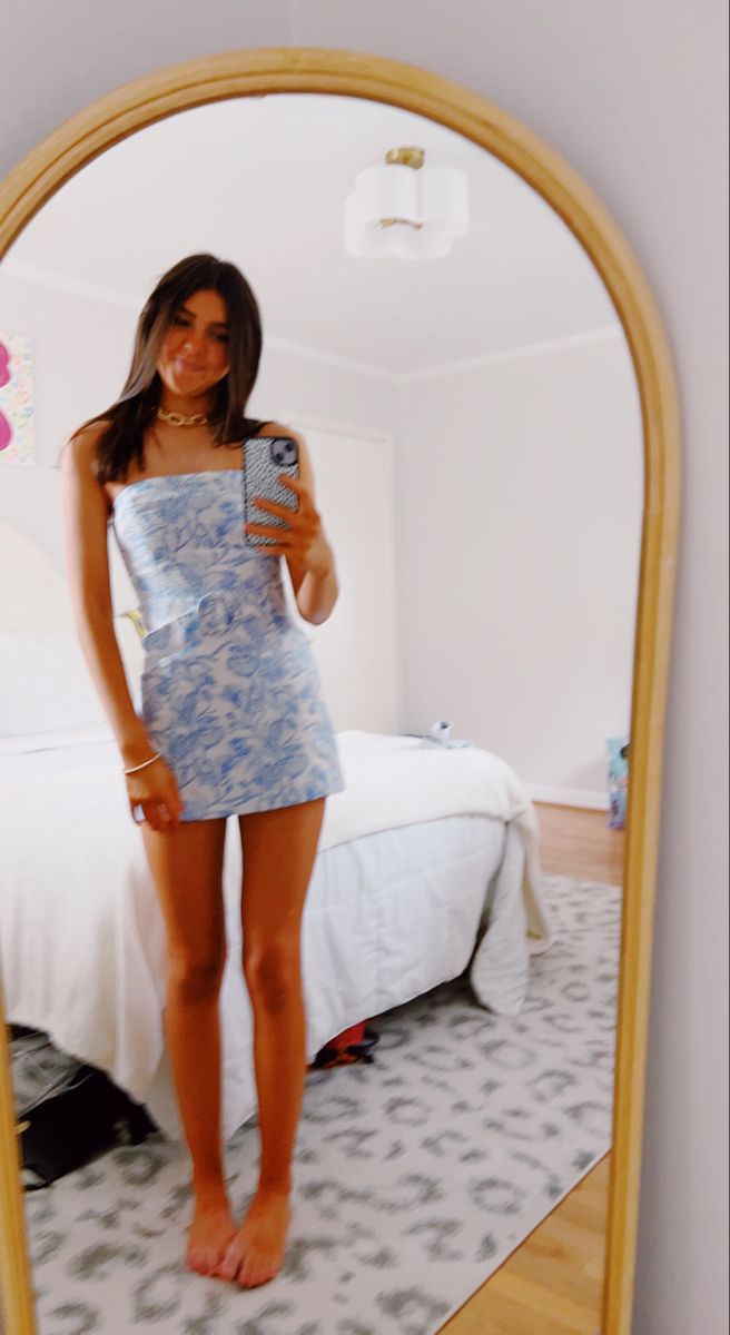 Unique Sheath Strapless Blue Floral Satin Short 18th Birthday Dress Homecoming Dresses Cocktail Gown RB008