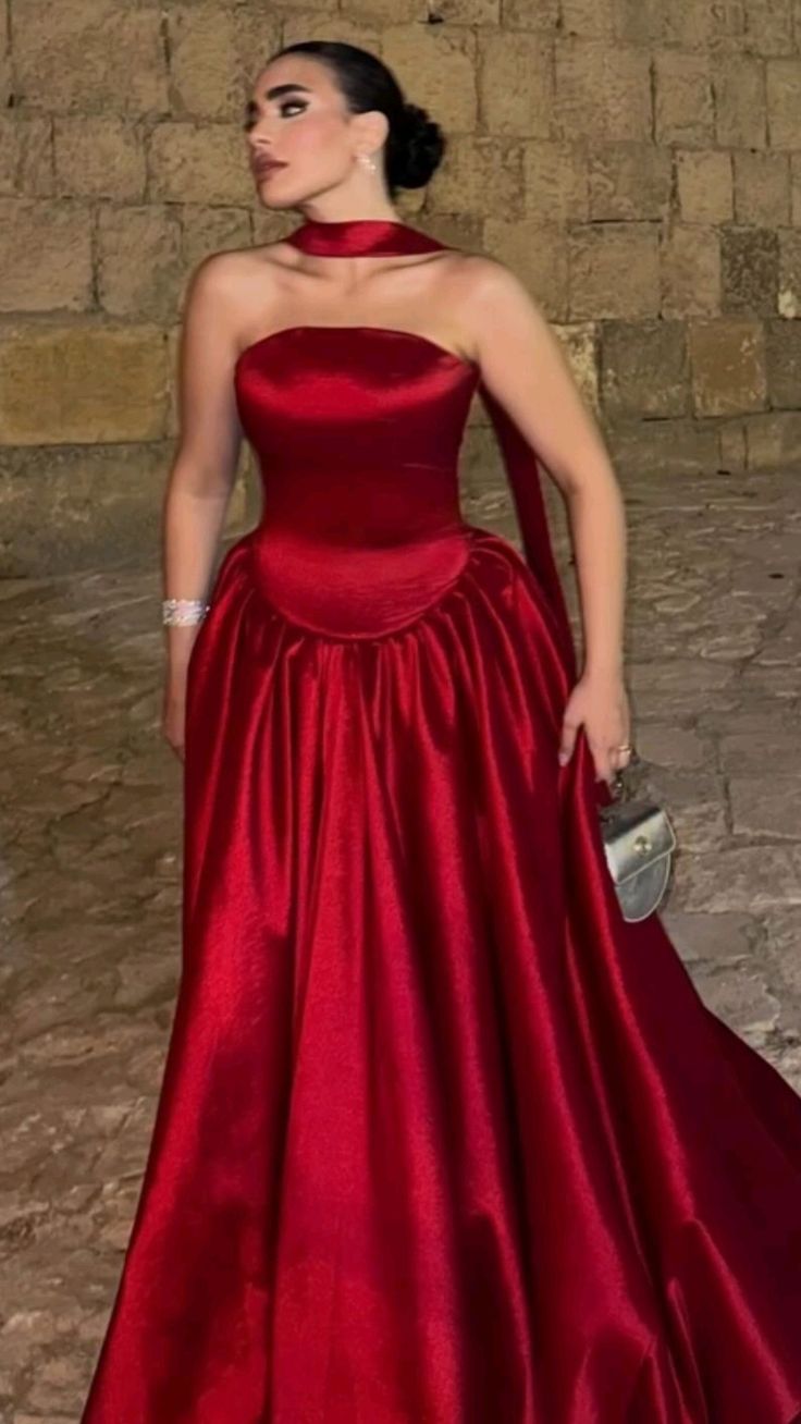 Unique A Line Strapless Satin Burgundy Long Prom Dresses Formal Gown Inspo Evening Outfits AB1388