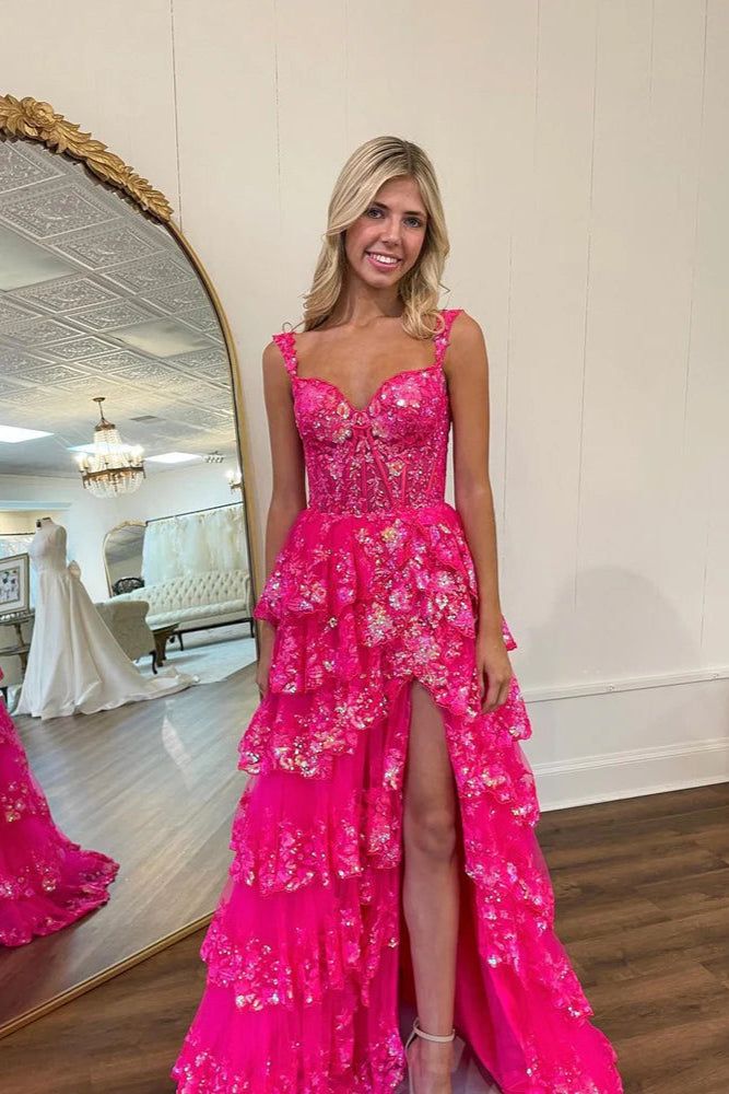 Pretty Off The Shoulder Pink Lace Slit Long Formal Prom Dresses Evening Dress Formal Party Gowns AB480