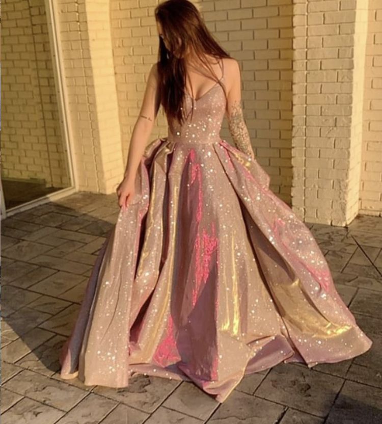 Glänzendes, langes, pinkfarbenes Paillettenkleid mit Spaghettiträgern in A-Linie – modisches Design für Teenager und junge Erwachsene, festliche Anlässe, Partys und Abschlussbälle AB1153
